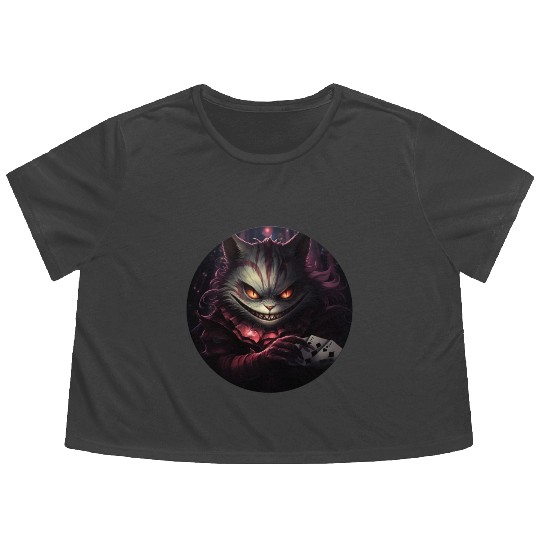 Cheshire Cat Playing Cards Flowy Cropped Tees