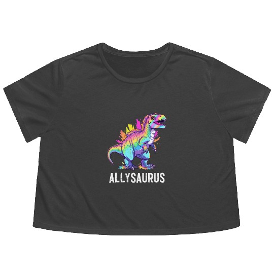 Allysaurus Dinosaur LGBT Community Dino Lover Pun Flowy Cropped Tees