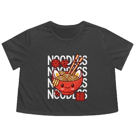 Kawaii Ramen Noodle Bowl Noodles Red Flowy Cropped Tees