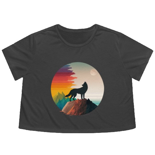 LGBTQIA+ Majestic wolf on the mountain top Flowy Cropped Tees