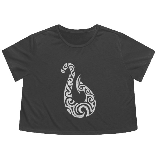 Maori New Zealand Polynesian Fish Hook Charm Flowy Cropped Tees
