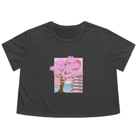 Japan aesthetics sakura tree gift cherry blossom Flowy Cropped Tees