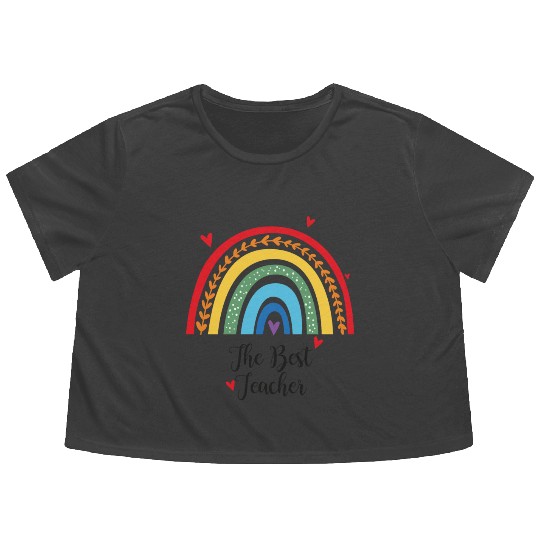 The Best Teacher rainbow Gift Heart Flowy Cropped Tees