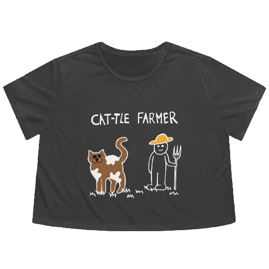Cattle Cat Farmer (White) Flowy Cropped Tees