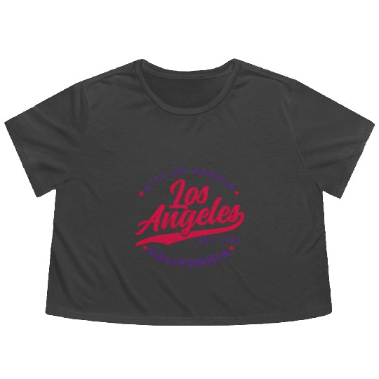 Los Angeles City Of Angels California Red Text Flowy Cropped Tees