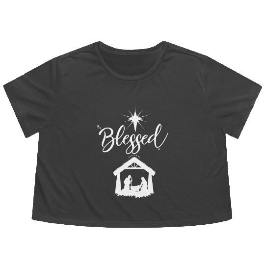 Christian Blessed Jesus Nativity Scene Faith Flowy Cropped Tees