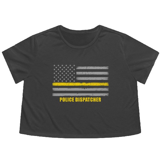 Police Dispatcher - Thin Gold Line Flag Flowy Cropped Tees