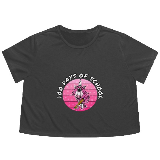 100 Days Of School Unicorn Kindergarten Teacher Flowy Cropped Tees