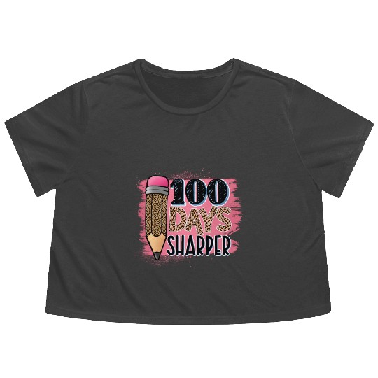 100th Day Of School Teacher 100 Days Smarter Rainb Flowy Cropped Tees