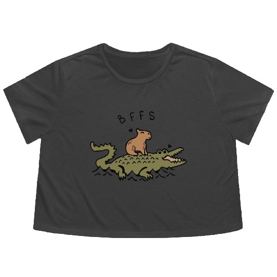 Capybara and Crocodile BFFS Best Friends Forever Flowy Cropped Tees