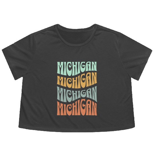State Of Michigan Retro Aesthetic Groovy Font Flowy Cropped Tees