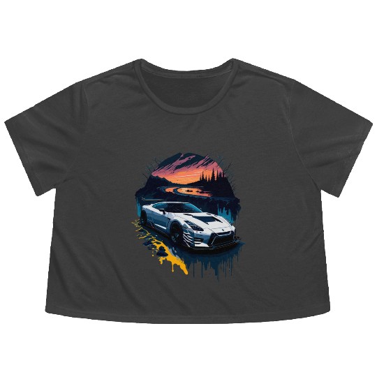 Sports car illustration Flowy Cropped Tees