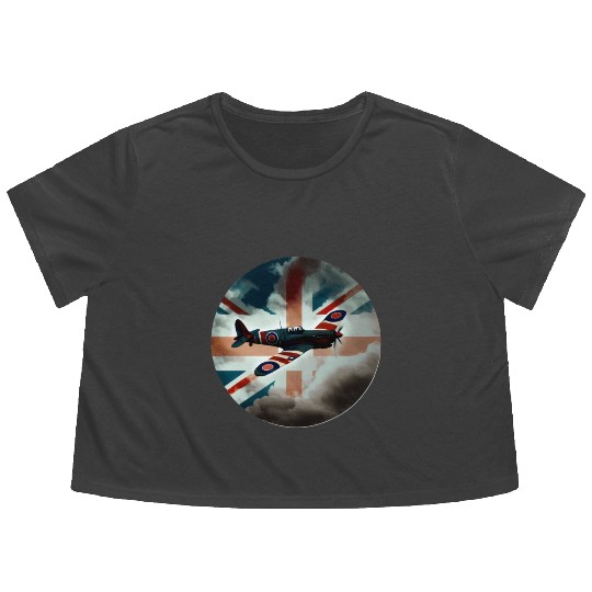 Spitfire Airplane Fighter Plane England UK Flowy Cropped Tees