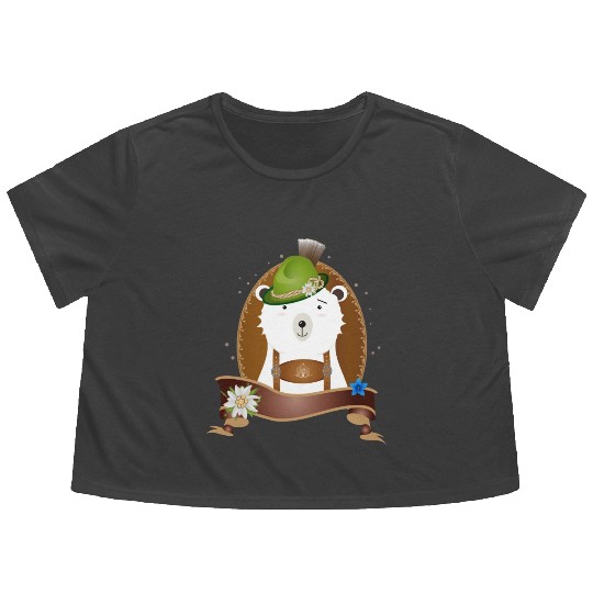 cute polar bear in costume with hat and leather pa Flowy Cropped Tees