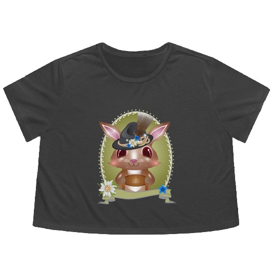 cute bunny in costume with hat and leather trouser Flowy Cropped Tees