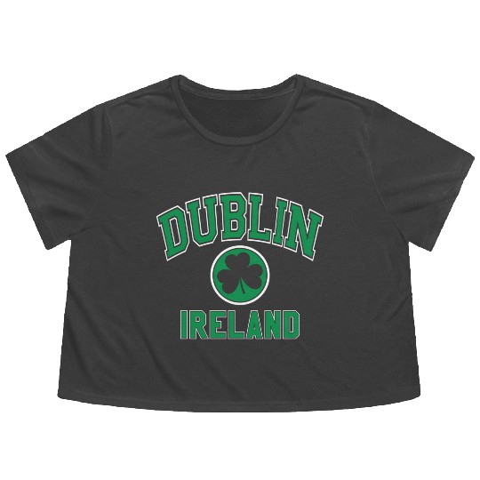 Dublin Varsity Style Shamrock Green Print Flowy Cropped Tees