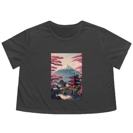 Asia Landscape Serene Mount Fuji Flowy Cropped Tees