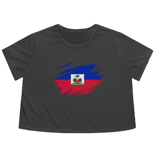 Haitian Flag Haiti Pride Roots Flowy Cropped Tees