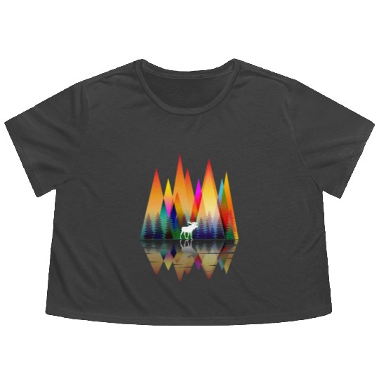 MOUNTAIN RAINBOW MOOSE Flowy Cropped Tees
