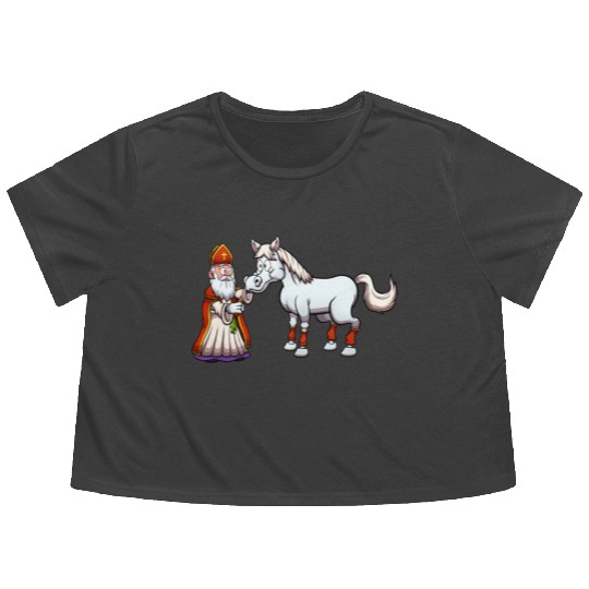 Saint Nicholas Feeding His Horse Flowy Cropped Tees