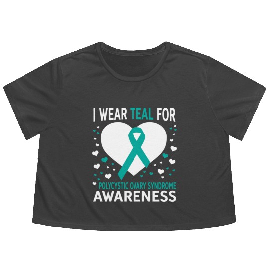I Wear Teal For Support Pcos Awareness Flowy Cropped Tees