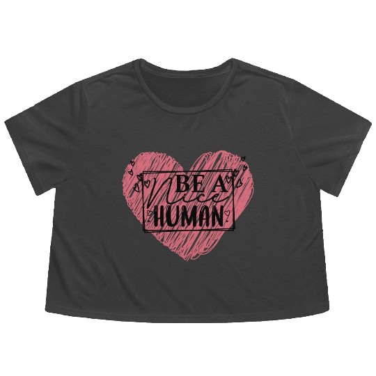 Be a Nice Human Red Heart Artwork - Bold Reminder Flowy Cropped Tees