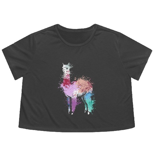 Colorful Splash Art Farm animals alpaca Llama Flowy Cropped Tees