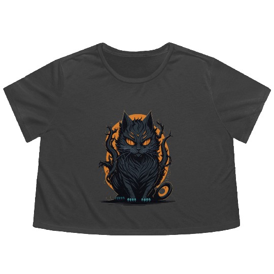 A scary cat Halloween character Flowy Cropped Tees design