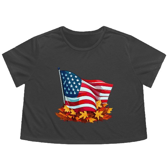 Autumn flag of the United States Flowy Cropped Tees
