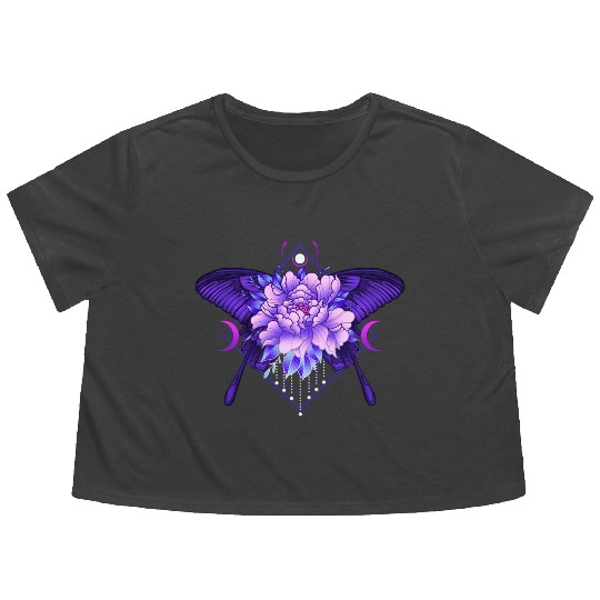 Peony Butterfly geometric tattoo Flowy Cropped Tees