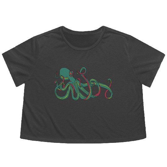 Green Octopus Flowy Cropped Tees