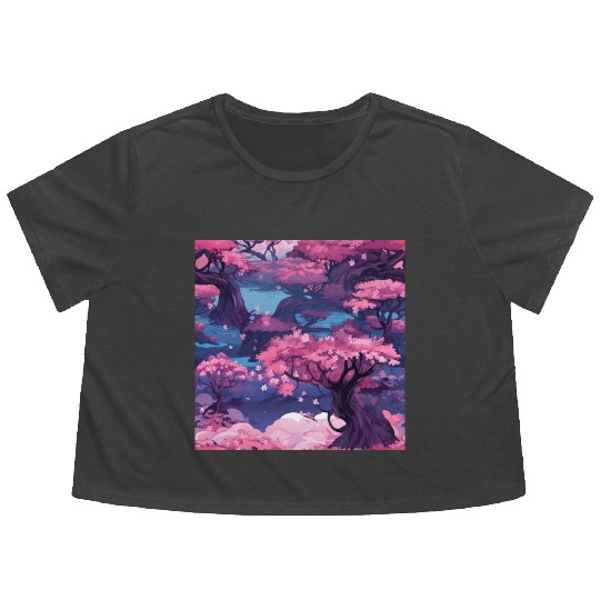 Anime Euphoria: Fantasy Cherry Blossom Dreamscape Flowy Cropped Tees