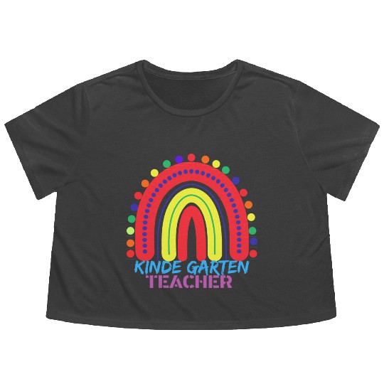 Kindergarten Teacher Flowy Cropped Tees,Rainbow Teacher Flowy Cropped Tees.