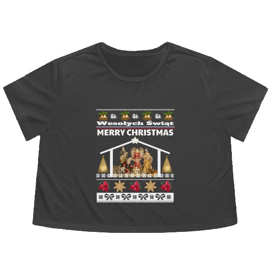 Polish Wesolych Swiat Nativity Scene Jesus Born Flowy Cropped Tees