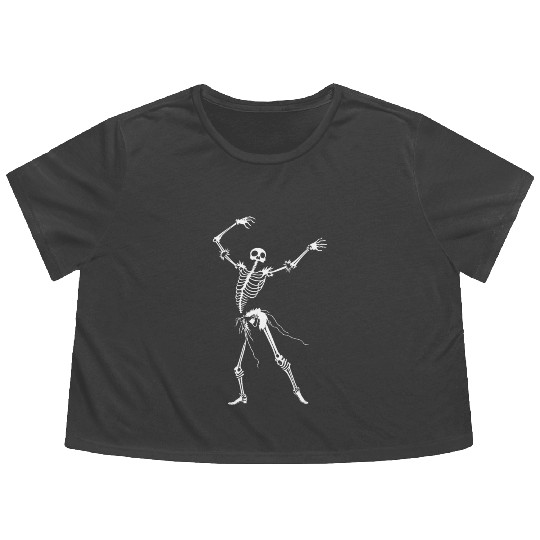 Dancing Skeleton White Flowy Cropped Tees