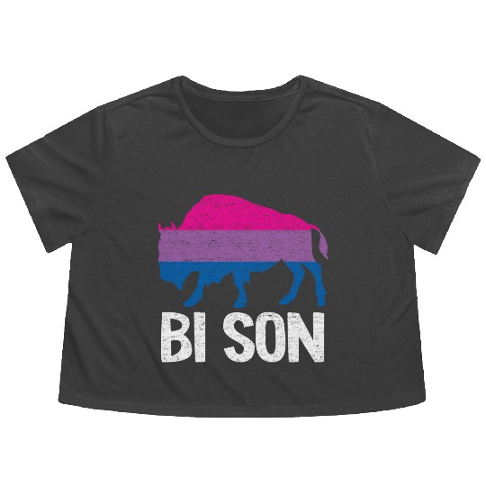 Bi Son Lgbbt Flag Bisexual Bison Funny Bi Pride Flowy Cropped Tees