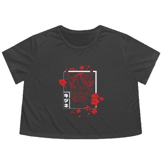 Anime Devil - Samurai Oni Mask Flowy Cropped Tees