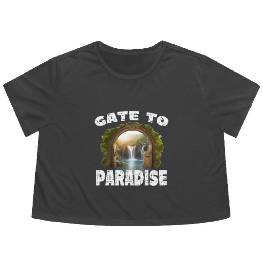 Gate To Paradise Waterfall Door Paradise Dreaming Flowy Cropped Tees