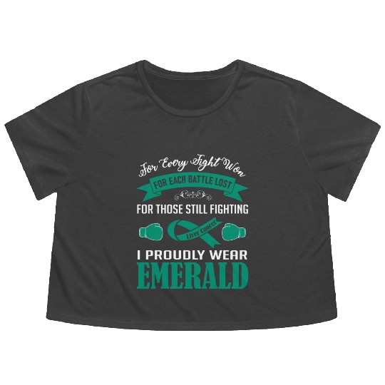 I Proudly Wear Emerald Liver Cancer Flowy Cropped Tees