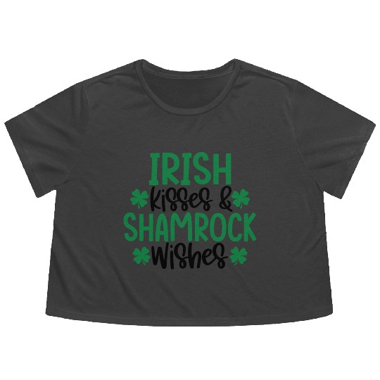 Irish Kisses And Shamrock Wishes Clover Flowy Cropped Tees