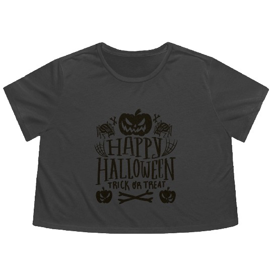 Happy Halloween Pumpkin Trick Or Treat Spider Flowy Cropped Tees