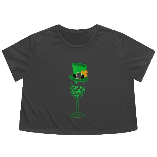 Irish Green Shamrock St Patrick's Day Wine Drinkin Flowy Cropped Tees
