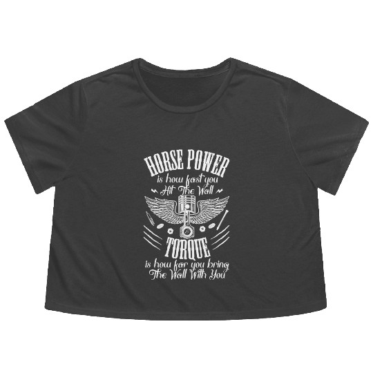Horsepower Torque Car Mechanic Car Lover Retro Flowy Cropped Tees