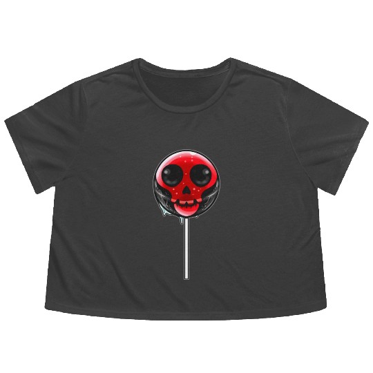 Red Skull Lollipop Trick Or Treat Halloween Flowy Cropped Tees