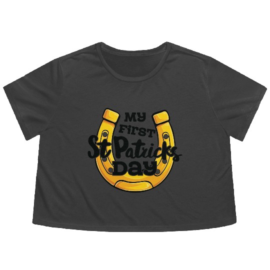 My First Saint Patricks Day Horseshoe Flowy Cropped Tees