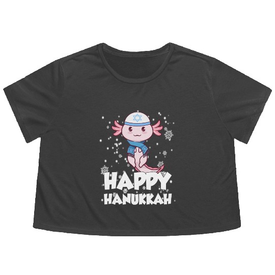 Happy Hanukkah Axolotl Kawaii Cute Axolotl Lover Flowy Cropped Tees