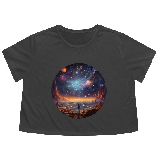 Galactic Splendor: Embrace the Marvels of Cosmos Flowy Cropped Tees