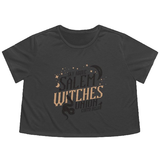Salem Witches Union Black Flowy Cropped Tees