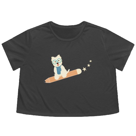 Back To School Student Dog Flowy Cropped Tees