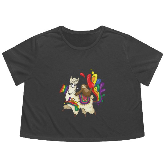 Llama Equality Gay LGBTQ Rainbow LGBT Pride Month Flowy Cropped Tees